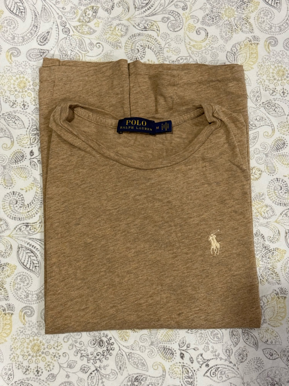 Ralph Lauren Heathered Tan Short-Sleeve Crewneck Tee with Pony Logo